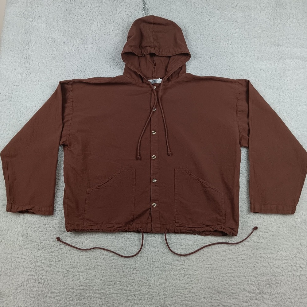 Cotton Made Casual Jacket Hooded XL Brown Button Front Drawstring Hem